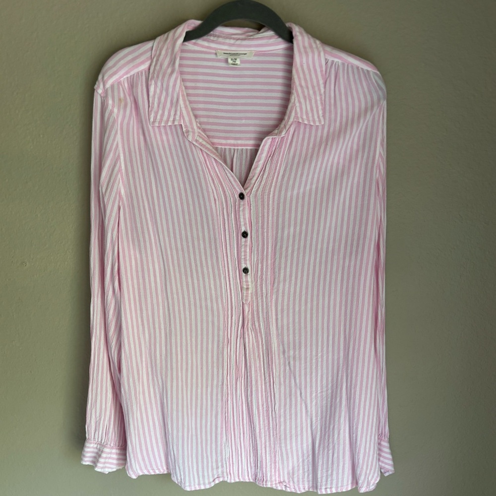 BeachLunchLounge Pink Striped Pintuck Blouse XL Lightweight Boho Casual